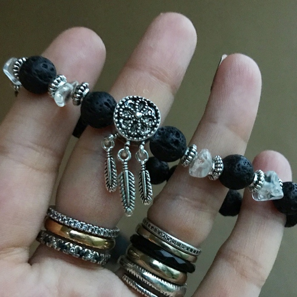 Lava rock crystal silver dream catcher bracelet - Picture 7 of 10